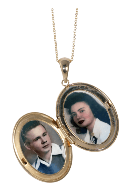 Photos of Joe and Violet in an antique gold locket